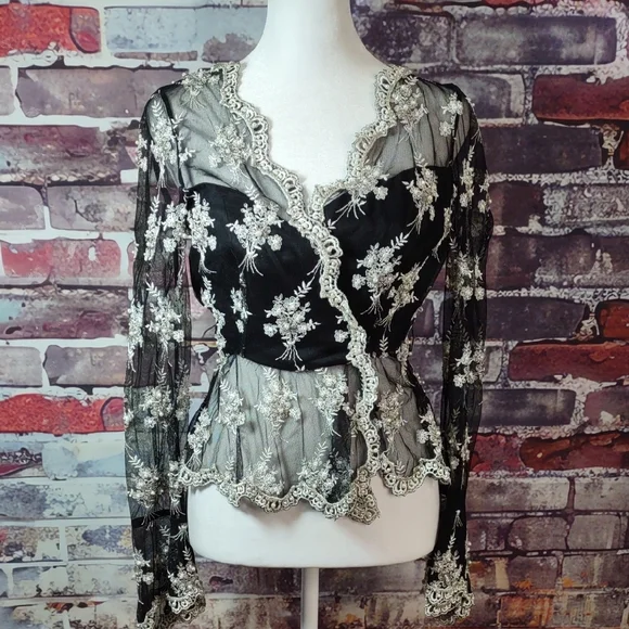 Vie By Victoria Royal Beaded Wrap Top - Picture 1 of 6